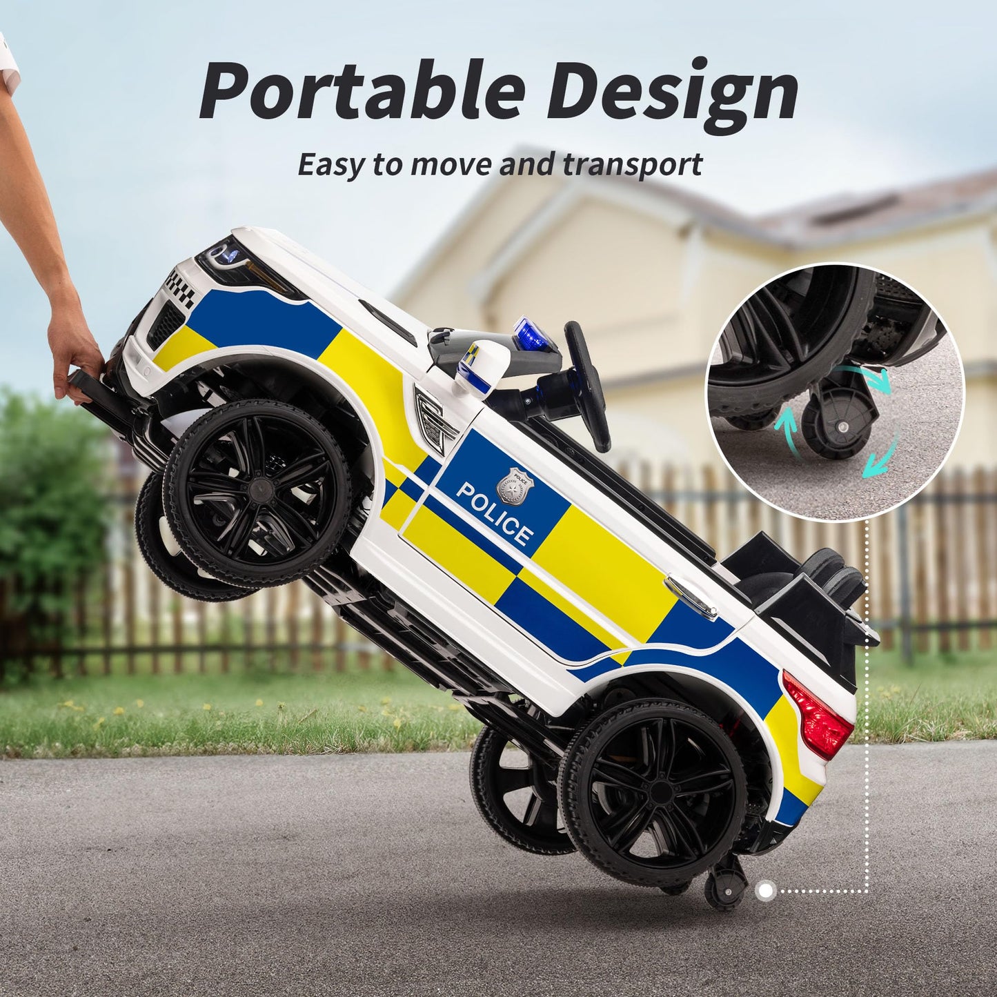 Hikiddo Electric Police Car for Kids, 24V Kids Ride-on Toy Car w/Remote Control, 400W Motor - White