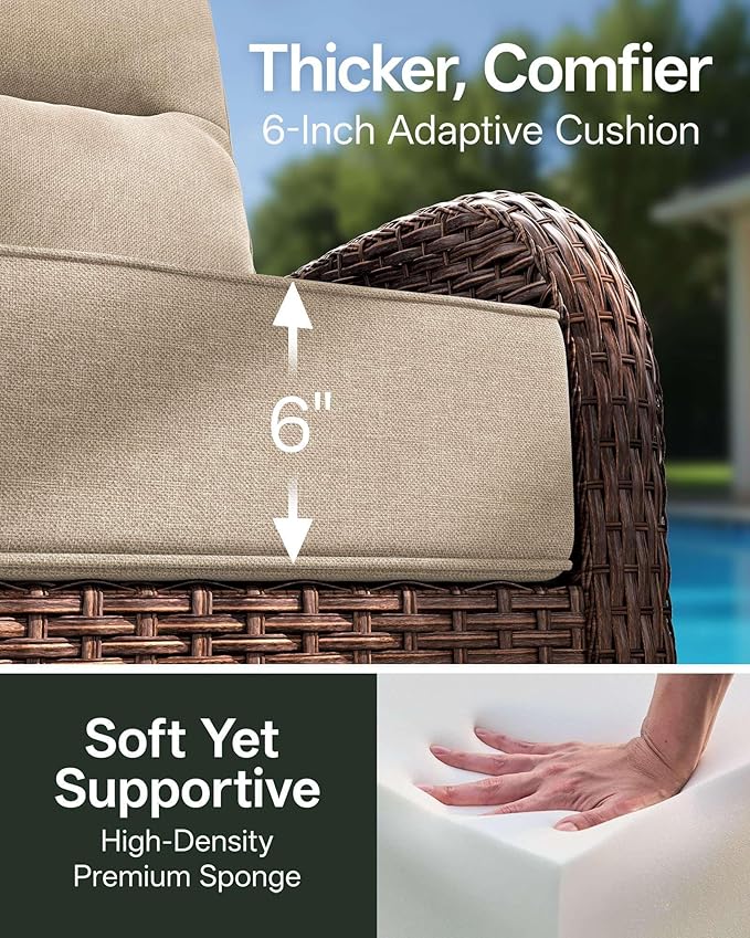 7-Piece Patio Furniture Set with 6-Inch Thick Cushions, High Back Outdoor Couch and Arm Chairs, All-Weather Conversation Set for Porch, Deck, Yard, Pool in Beige