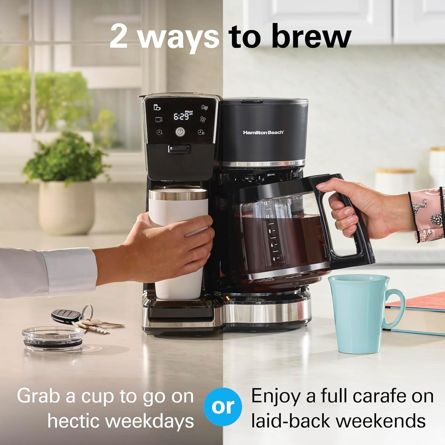 2-Way 12 Cup Programmable Drip Hot and Iced Coffee Maker & Single Serve Coffee Machine, Glass Carafe, Auto Pause and Pour, Black (47500J)