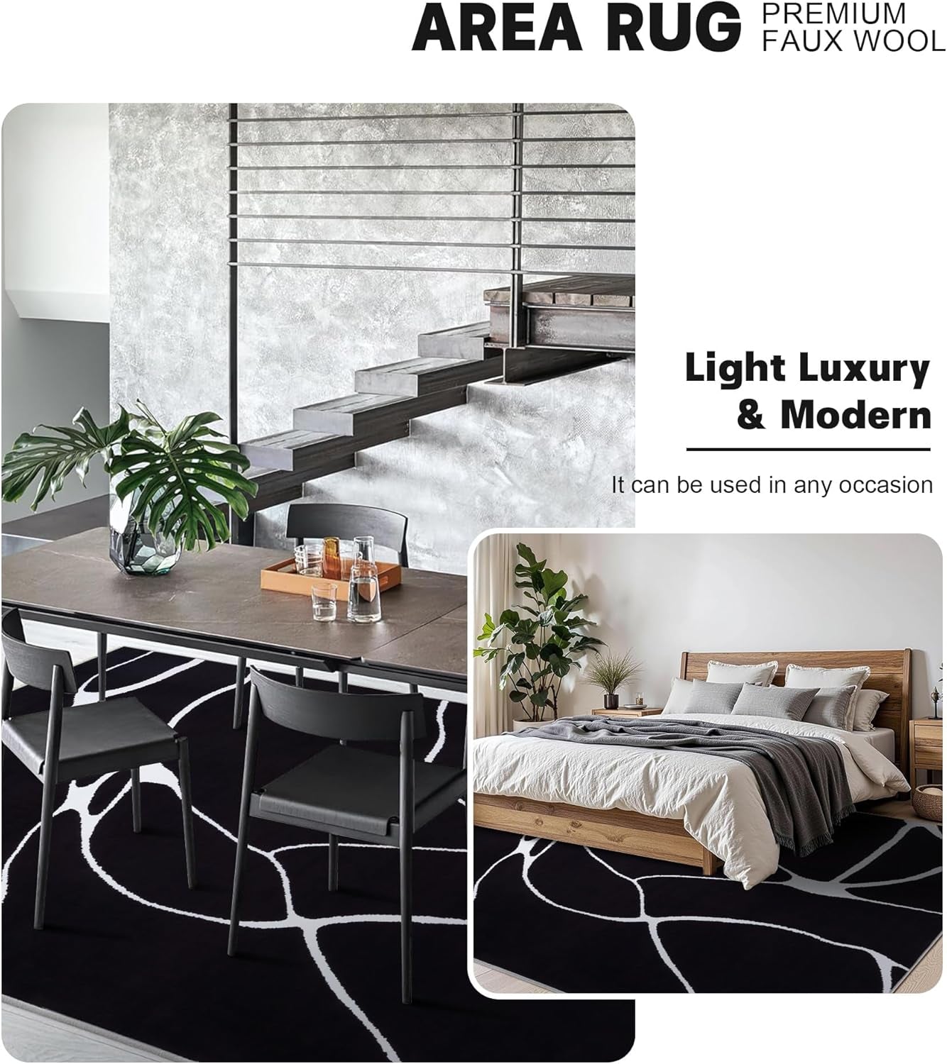 Modern Washable Area Rug for Living Room Bedroom - Large Abstract Black and White Rug Non-Slip Ultra-Thin Home Decor (Dark Warping, 8'X10'Ft)