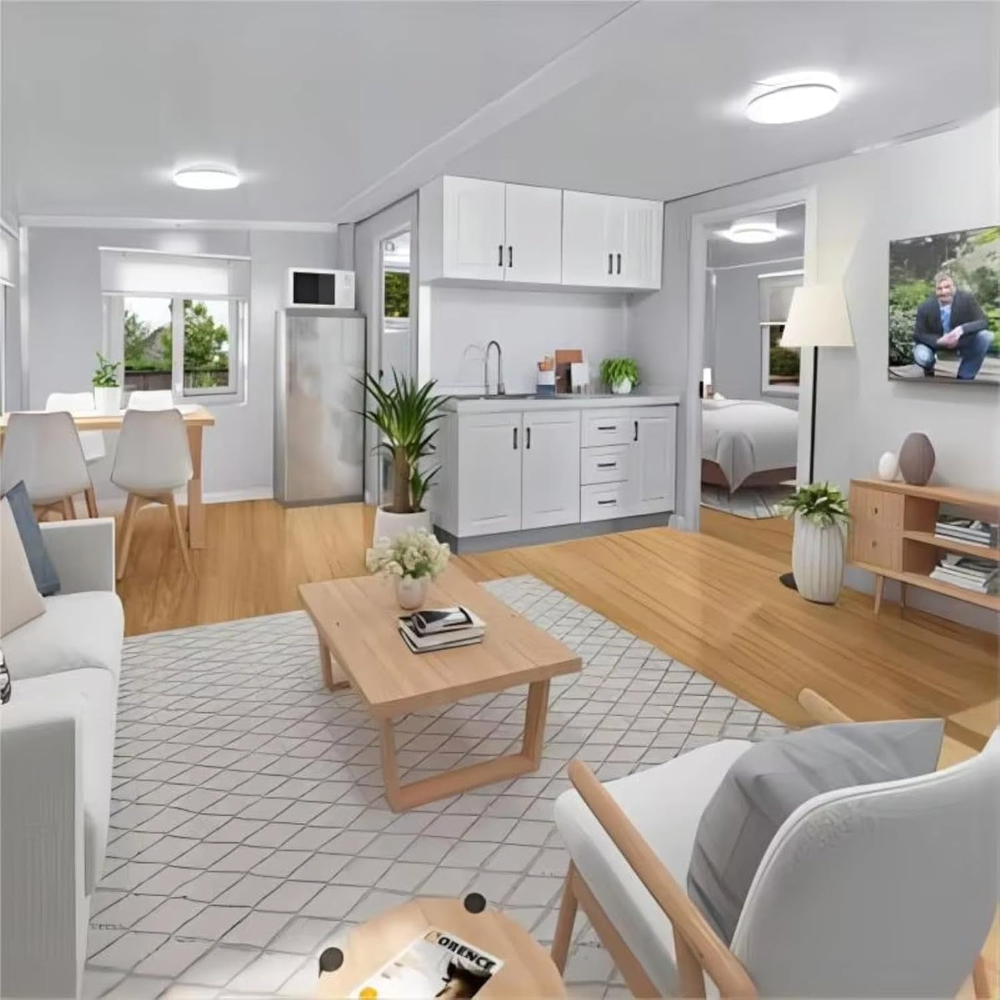 19X20Ft Prefab Tiny Home for Sale Modern Design Foldable Tiny House Prefab 2 Bedroom Modular Container House with Full Equiped Bathroom & Kitchen Boxable Expandable Folding House to Live in for Adult