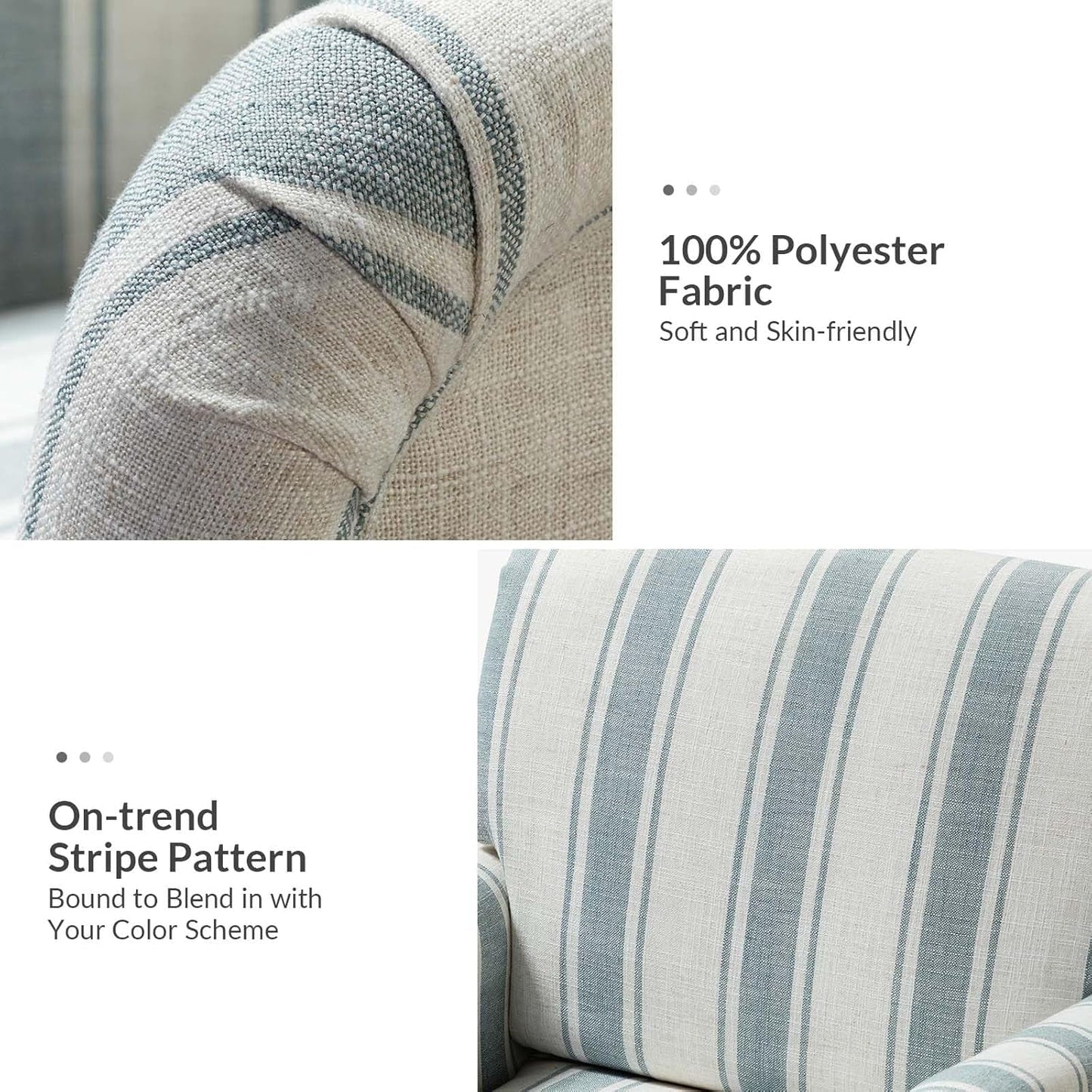Modern Accent Chair with Arms and Wooden Legs, Comfy Upholstered Armchair for Living Room, Bedroom (Stripe Pattern, Blue)