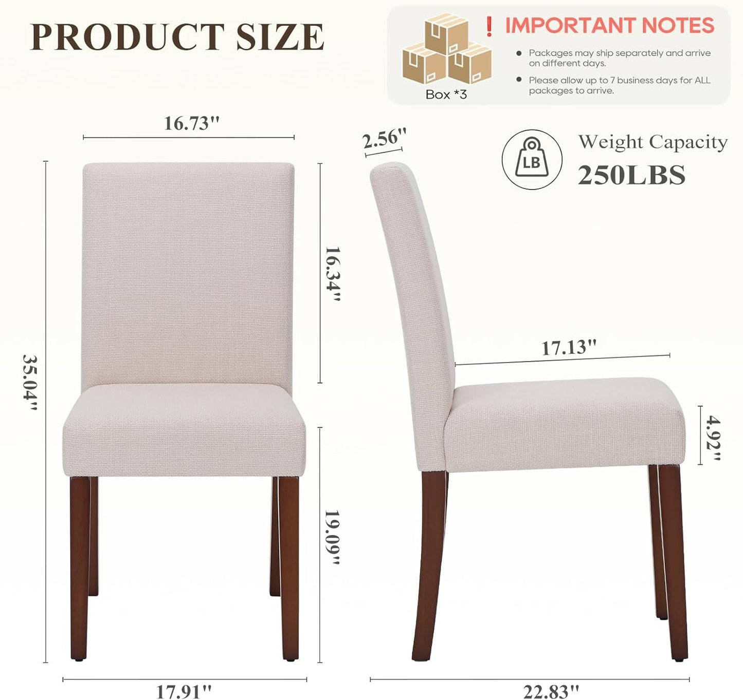 Upholstered Parsons Dining Chairs Set of 6, Modern Dining Room Chairs with Back, Fabric Kitchen Side Chairs with Wood Legs for Dinner Farmhouse Restaurant, Beige
