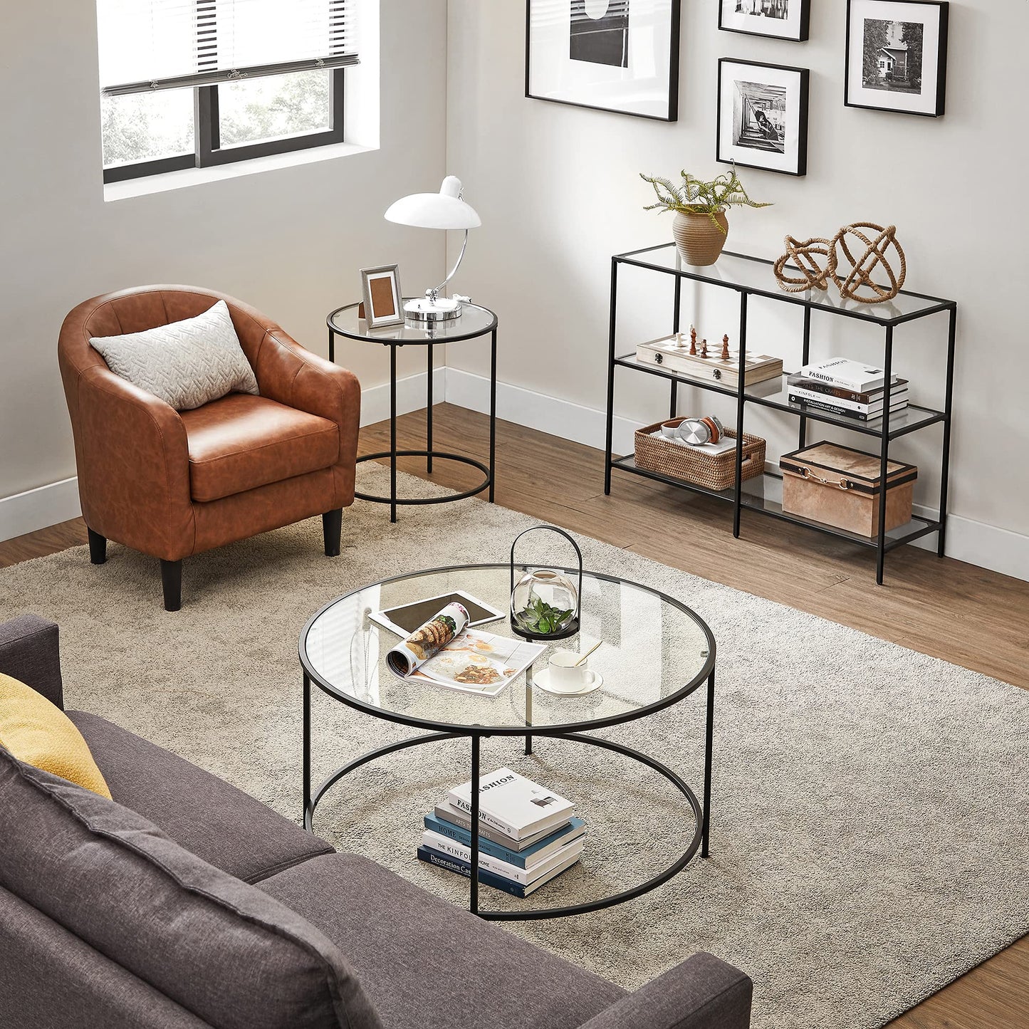 VASAGLE 39.4 Inch Console Table with 3 Shelves, Sofa Tables, Modern Entryway Table, Metal Frame, Tempered Glass Shelf, Entryway Living Room Bedroom, Classic Black and Transparent ULGT027B01