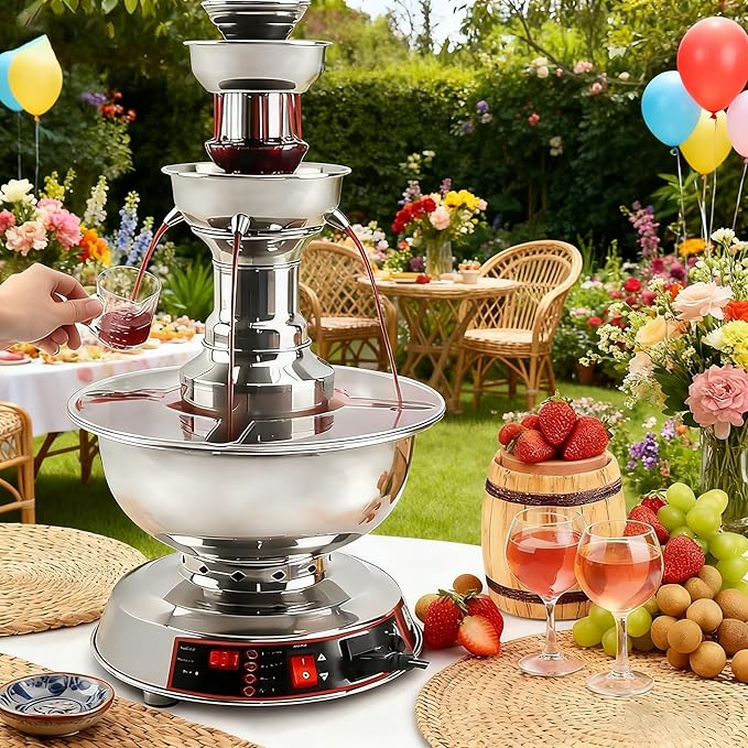 Hoiaost 3-Tier Cocktail Fountain Machine, Electric Party Fountain Drink Machine,3.5L Stainless Steel Commercial Beverage W...