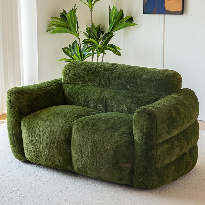 MAXYOYO Giant Bean Bag Chair for Adults, Ultra Soft Fluffy Loveseat Bean Bag Sofa, Oversized Floor Sofa for Living Room Bedroom, Cozy Reading Chair with Filler, Green