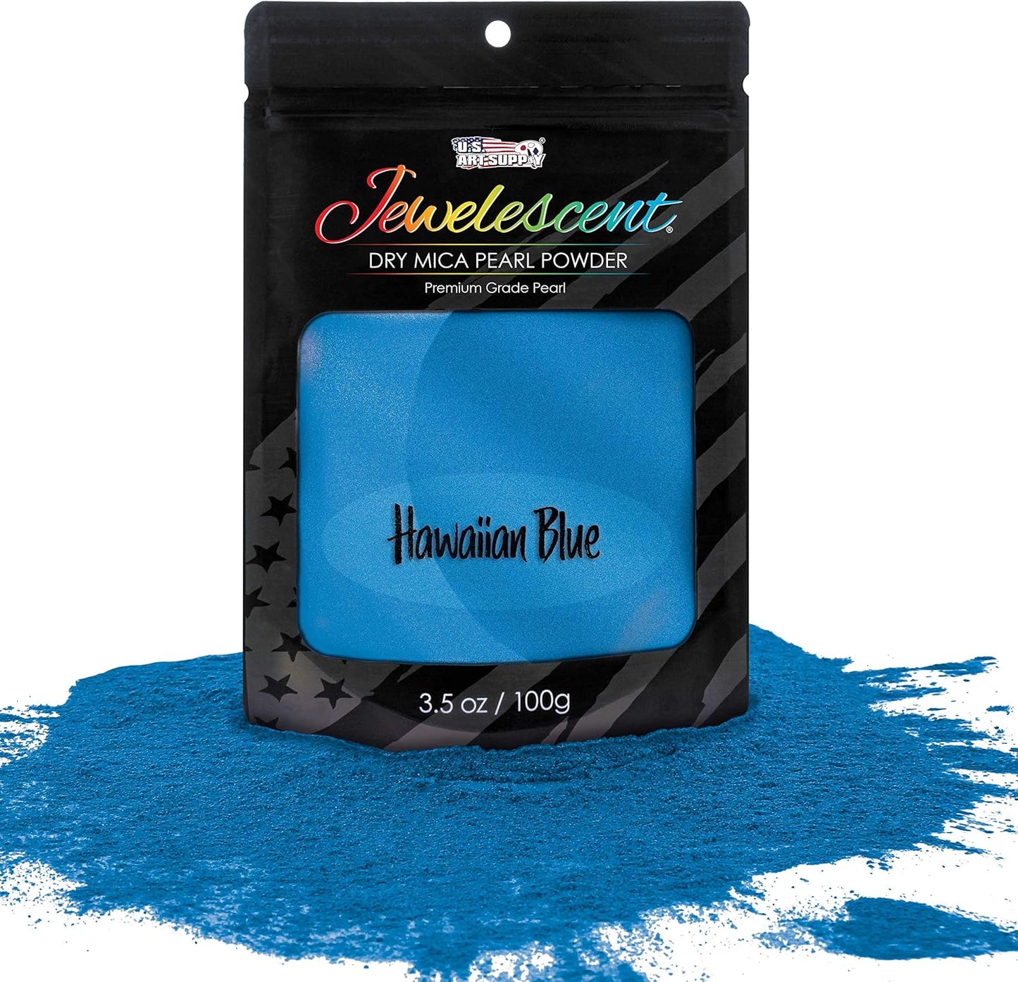 U.S. Art Supply Jewelescent Mica Pearl Pigment Powder, Hawaiian Blue 3.5 oz (100g) Pouch - Cosmetic Grade, Epoxy Resin Color Pigment, Mica Powder for Resin, Soap, Slime, Candle Dye, Art, Crafts