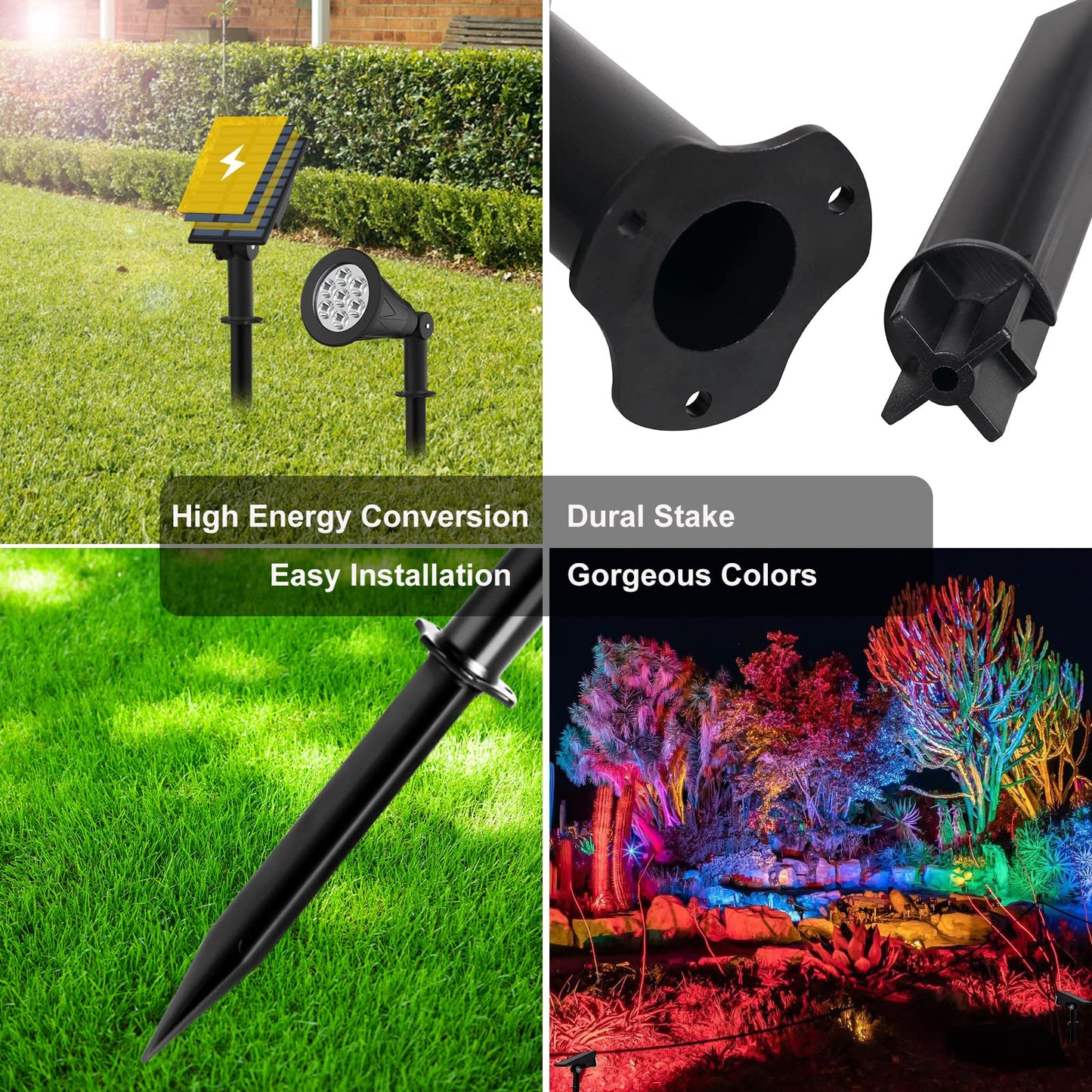 T-SUNUS Halloween Solar Landscape Spotlights Color Changing, Christmas Spot Lights Waterproof IP65 Garden Pond Light, 180° Adjustable Wall Light, Separately Installed for Outdoor/Indoor Pack of 2