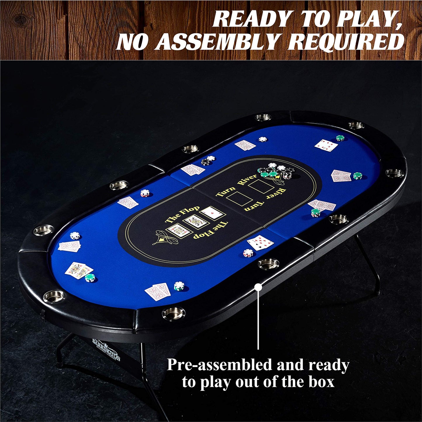 Barrington 10 Player Poker Multiple Styles Folding Poker Table & Poker Table Top/Dining Table Collection, Durable Padded Rail Tables with Felt Playing Surface, Perfect for Texas Holdem Games