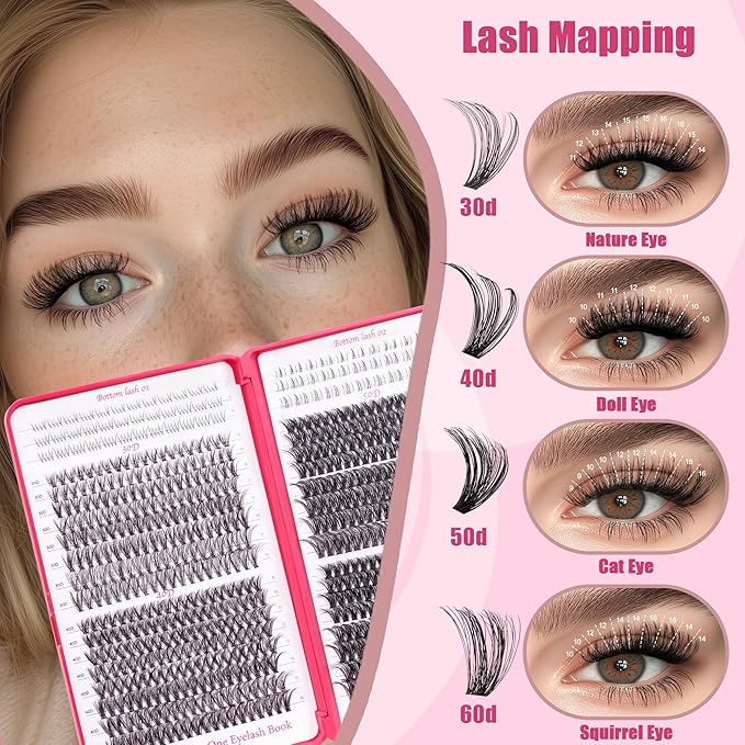 CCODDY Lash Clusters - Fluffy Wispy EyeLash Clusters D Curl 9-16 MM, 712 Pcs, 4 Styles Upper & 2 Styles Bottom Lashes, No Adhesives Included