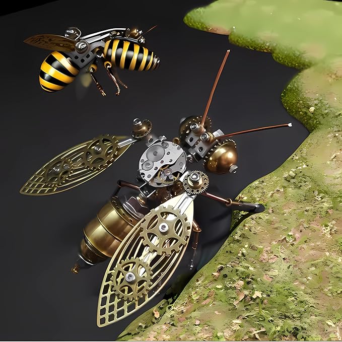 Mechanical Metal DIY 3D Bumblebee Model Kits Puzzle for Adults Insect Brass Puzzle Steampunk Electric Mechanical, Assembly DIY Gift Craft Hobby for Men (Bumblebee)