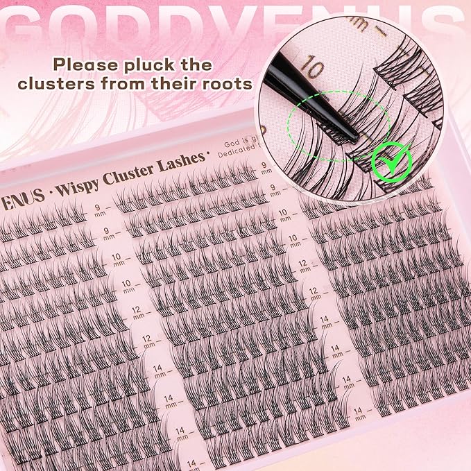 Lash Clusters Kit 9-14mm Wispy Eyelash Clusters Lashes Natural DIY Lash Extension Kit Short Cluster Eyelash Extensions Kit 300pcs C Curl Individual Lashes Cluster Eyelash (With Tweezers)