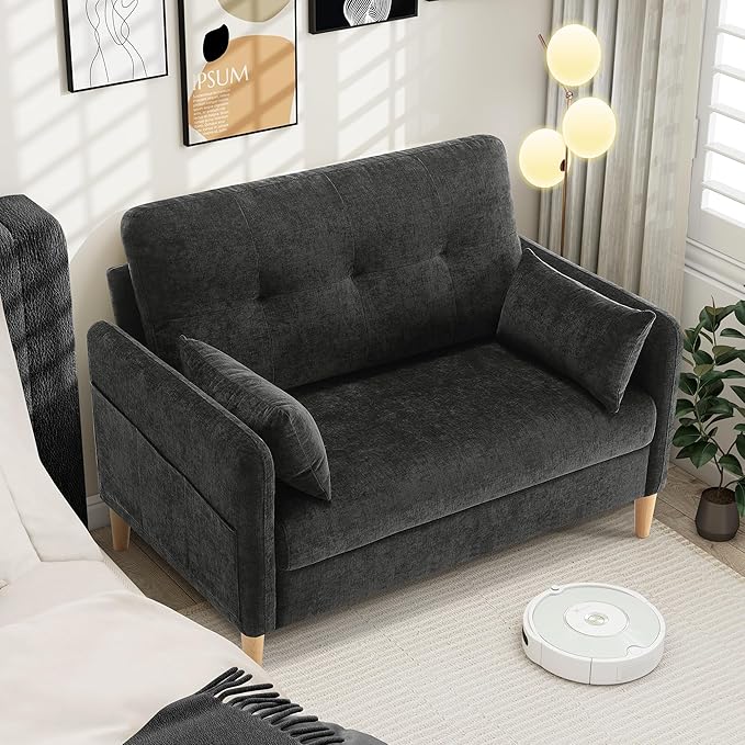 Hanherry Loveseat Sofa, 47” Small Couch for Living Room, Comfy Chenille Fabric Love Seat for Bedroom with Throw Pillow,Removable Cushion Cover,Couches for Small Space,Apartment,Dorm