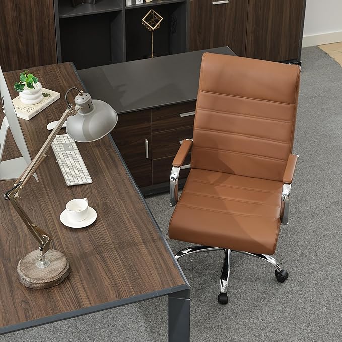 BOWTHY Modern Office Desk Chair, Conference Room Chairs, High Back Ergonomic Home ofiice Chair, Adjustable Height Swivel Executive Computer Chair with Padded Seat and Armrest (Brown)