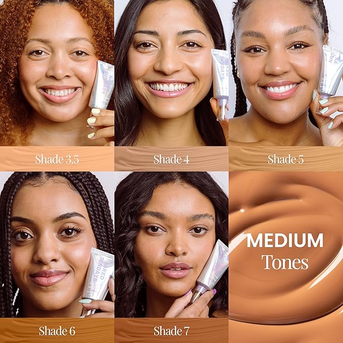 Naked Sundays BeautyScreen™ SPF 50 Mineral Peptide Foundation Tint – 2-in-1 Skin Tint & Mineral Sunscreen | Radiant, Buildable Coverage, Acne-Safe, Infused with Peptides (7 Tan Toffee, 1.01 oz)