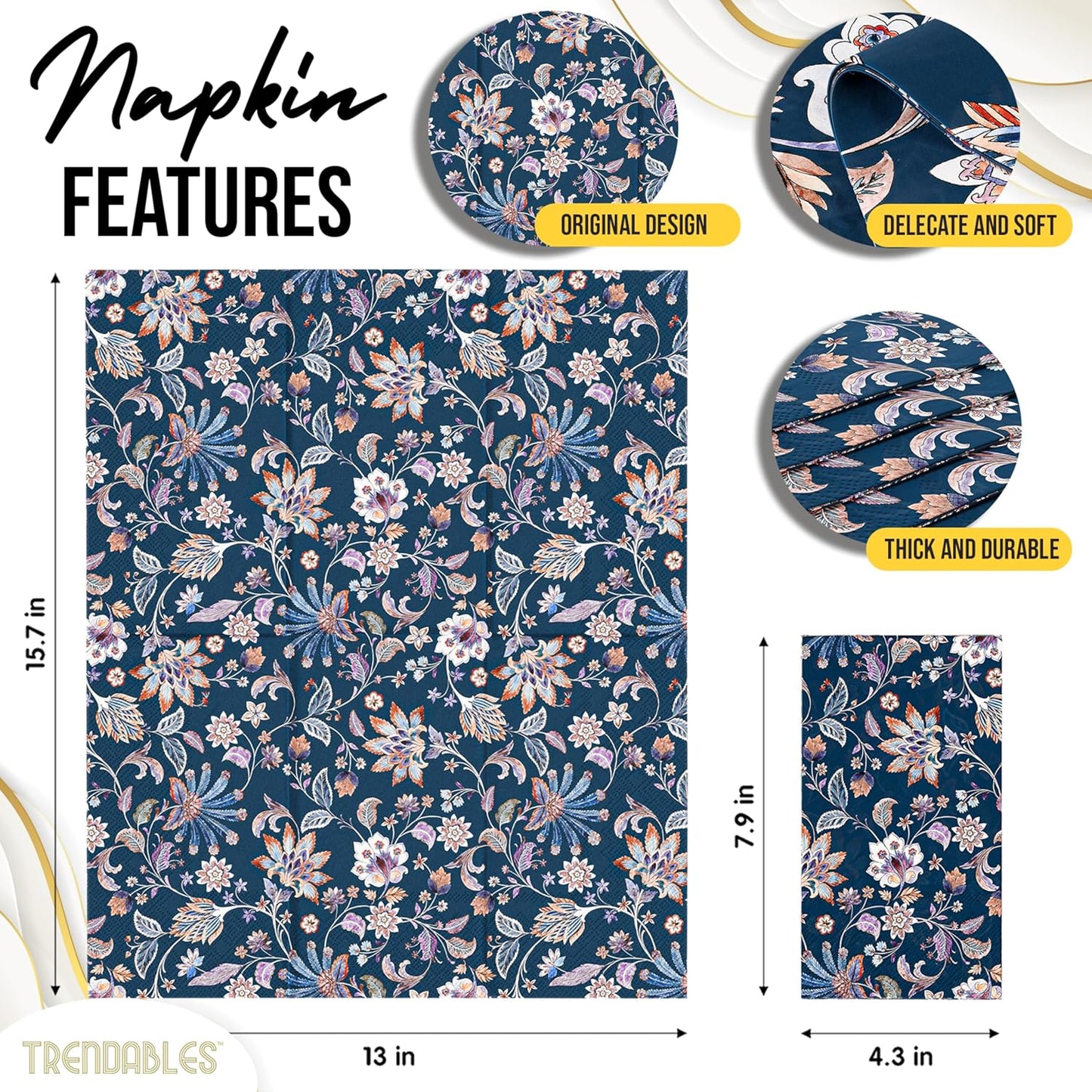 Trendables Floral Napkins for decoupage 200 Pcs 3 Ply floral paper napkins decorative Guest Towels Disposable Bathroom, Flower Design For Tea Party Decorations, Dinners & Weddings