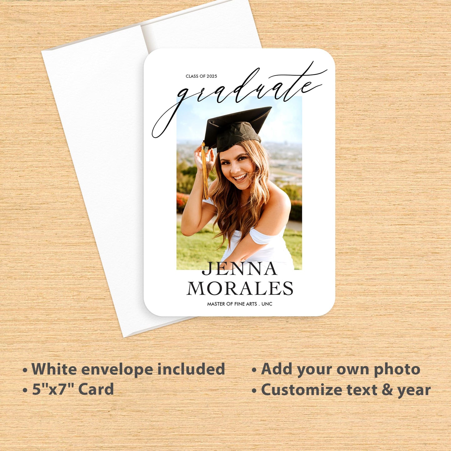 Let's Make Memories Personalized Graduation Announcements Class of 2025-15 Premium Quality Invitations - 5x7 - Custom Photo Cards & White Envelopes - Notable Grad - 15 ct