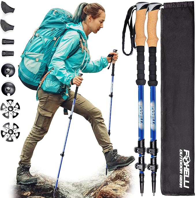 Foxelli Carbon Fiber Trekking Poles – Lightweight Collapsible Hiking Poles with Cork Grips, Quick Flip Locks & All-Terrain...