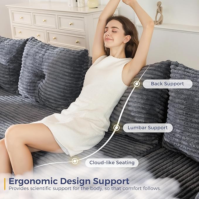 MAXYOYO 132" Giant U-Shaped Modular Sectional Couch, Modern Boneless Couch for Living Room, Sofa in A Box, Oversized Sofa Sleeper with Deep Seat, No Assembly Required, Dark Grey