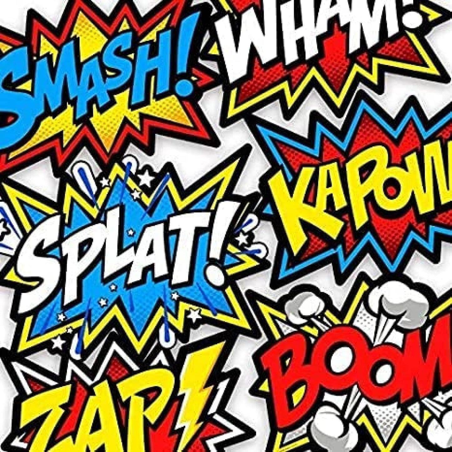 Bigtime Signs 12 Pieces Super Hero Stickers - Superhero Party Decorations for Birthday - Superhero Themed Party Favors - 12"x16" Sound Effect Signs for Kids - Boom Pow Sign and Decorations