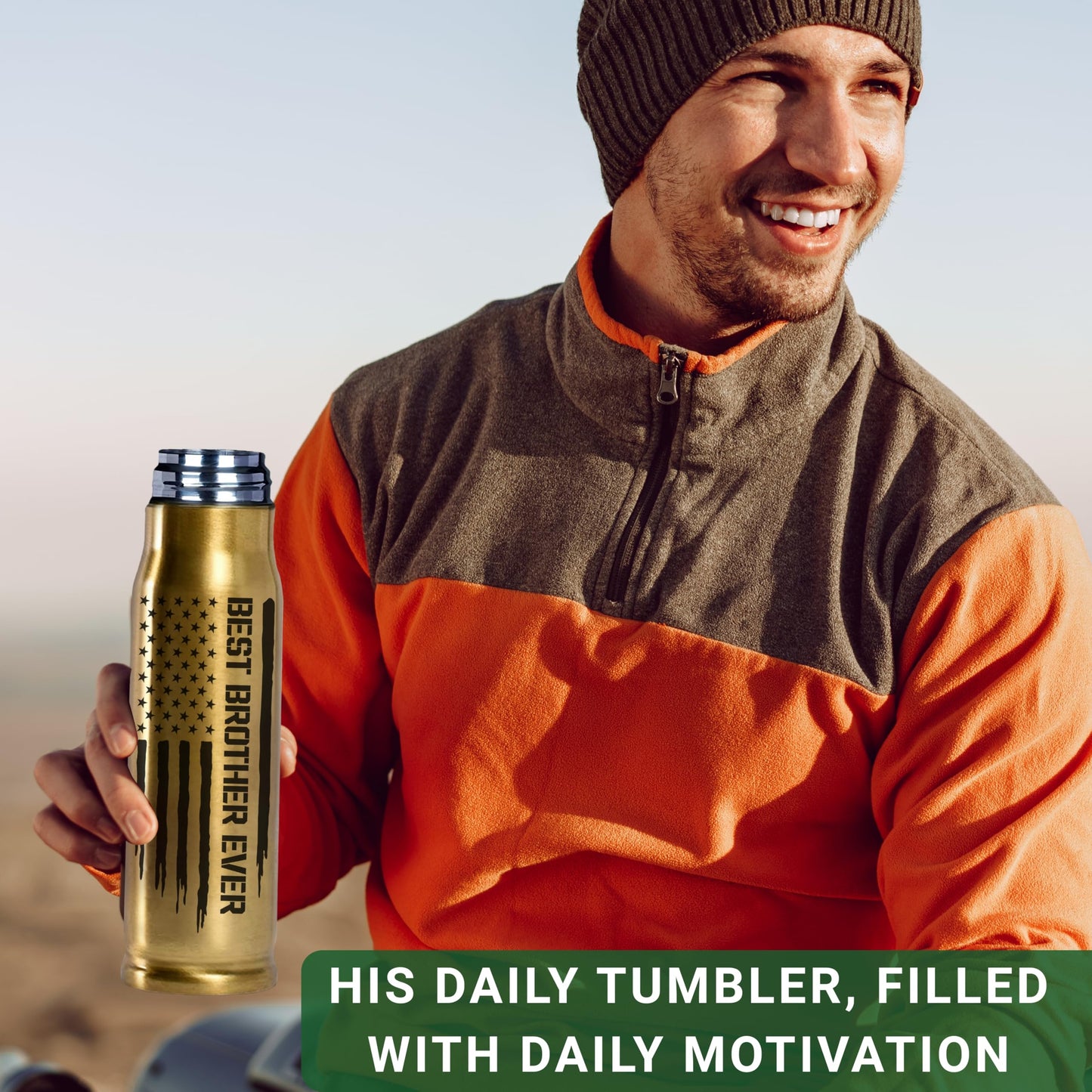 Gifts for Brother, Birthday Gifts from Sister - Best Brother Ever Bullet Tumbler 17Oz with Keychain, Gold Thermos Coffee Cup for Older Adult Bros, Funny Present for Wedding or Graduation