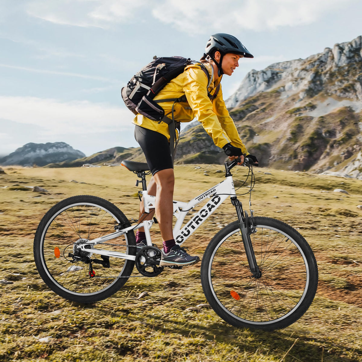 MarKnig Mountain Bike for Adult Men Women, 26 Inch 7 Speed Mountian Bicycle with Dual Full Suspension, Dual V Brake MTB Bicycle, Multiple Colors(White)