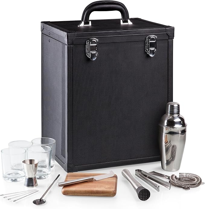 Picnic TIME Hamilton Bartender Kit, Portable Bar Case with Cocktail Shaker Set, Professional Mixology Bartender Kit Stand,...