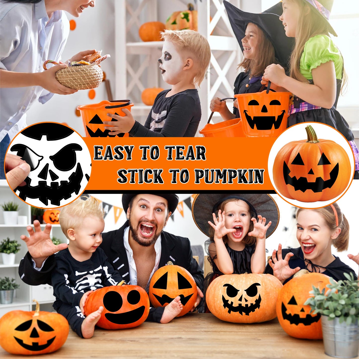 LINAYE 40 PCS Pumpkin Decorating Stickers, Halloween Jack-O-Lantern Face Stickers for Craft, Make Your Own Pumpkin Face Decorating Kit, Halloween Game Activities Gifts Party Favors for Kids