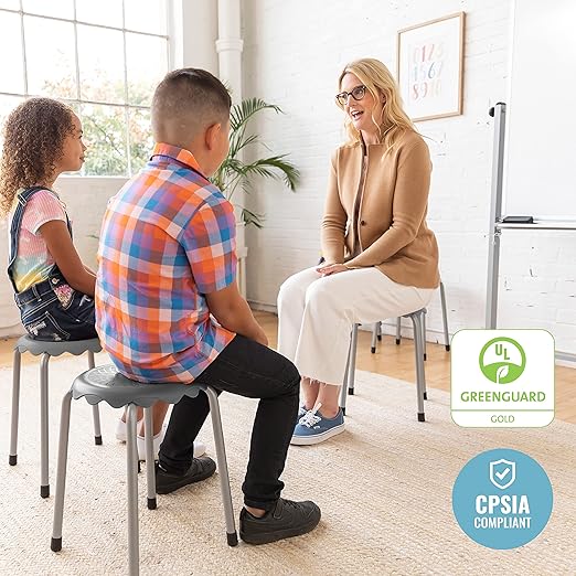 ECR4Kids Daisy Stackable Stool Set, Flexible Seating, Grey, 8-Piece