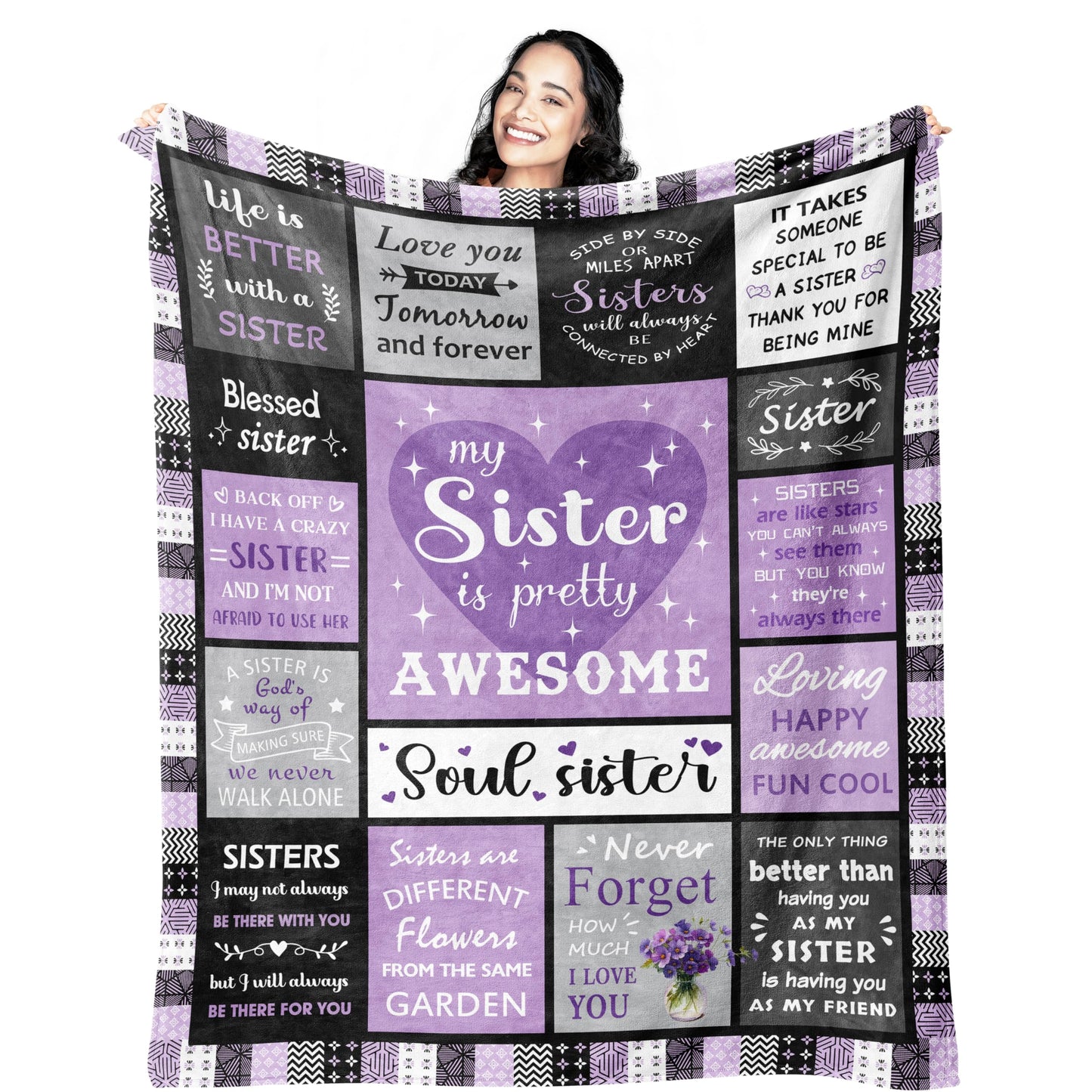 Mcurore Sister Gifts for Women Girls, Sisters Birthday Gift Ideas from Sis, Christmas/Birthday Gifts for Sisters Throw Blanket 60"x50"