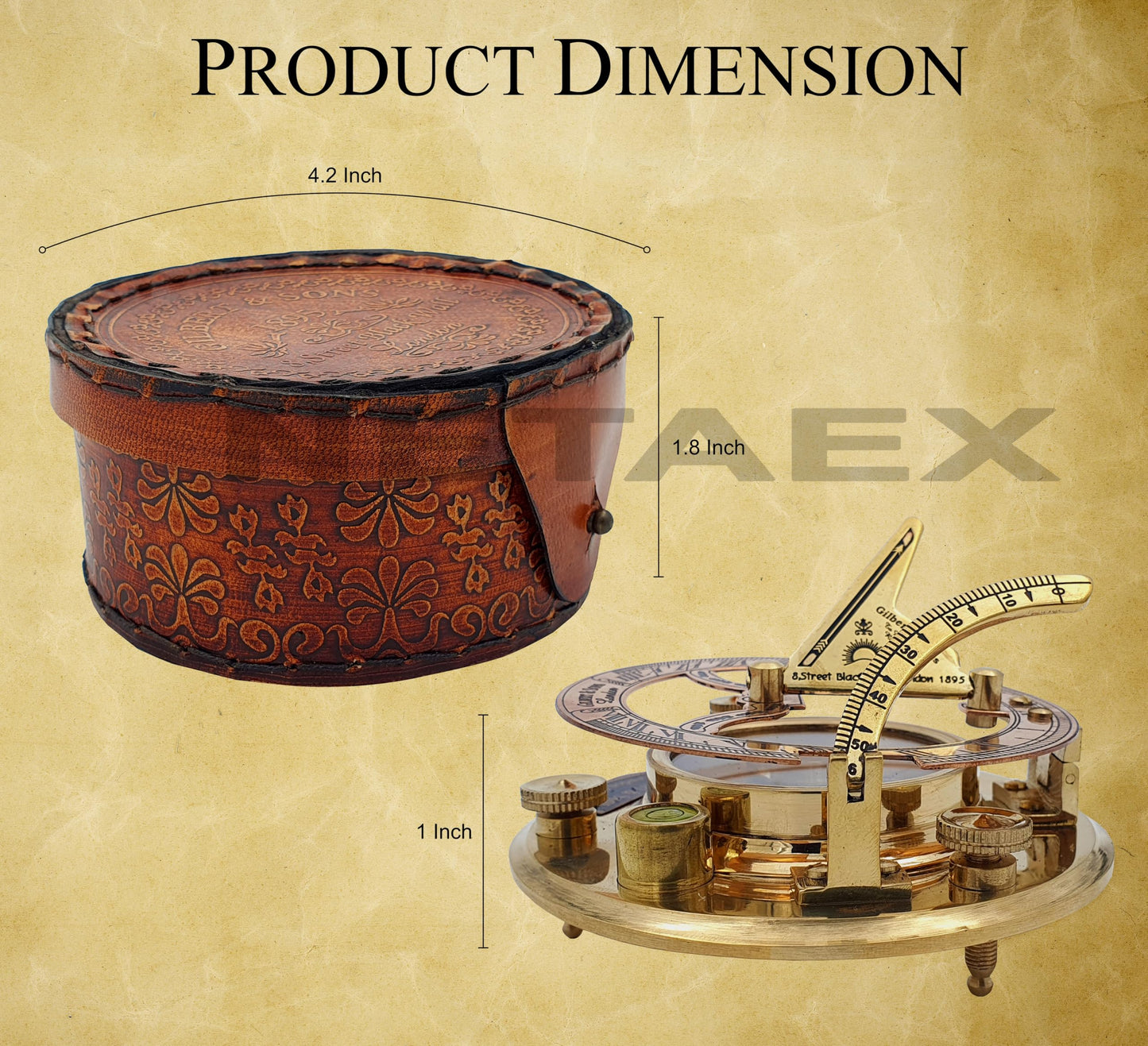 NETAEX Antique Brass & Copper Sundial Compass, Sundial Clock in Leather Box Gift Sun Clock Ship Replica Watch