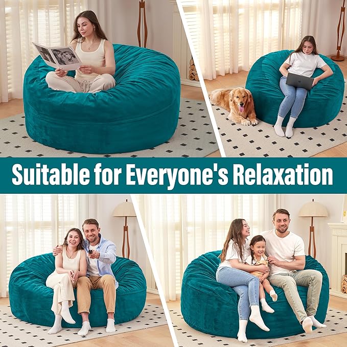 HABUTWAY Bean Bag Chair: Giant 6' Memory Foam Furniture Bean Bag Chair with Microfiber Cover - 6Ft,Sea Blue