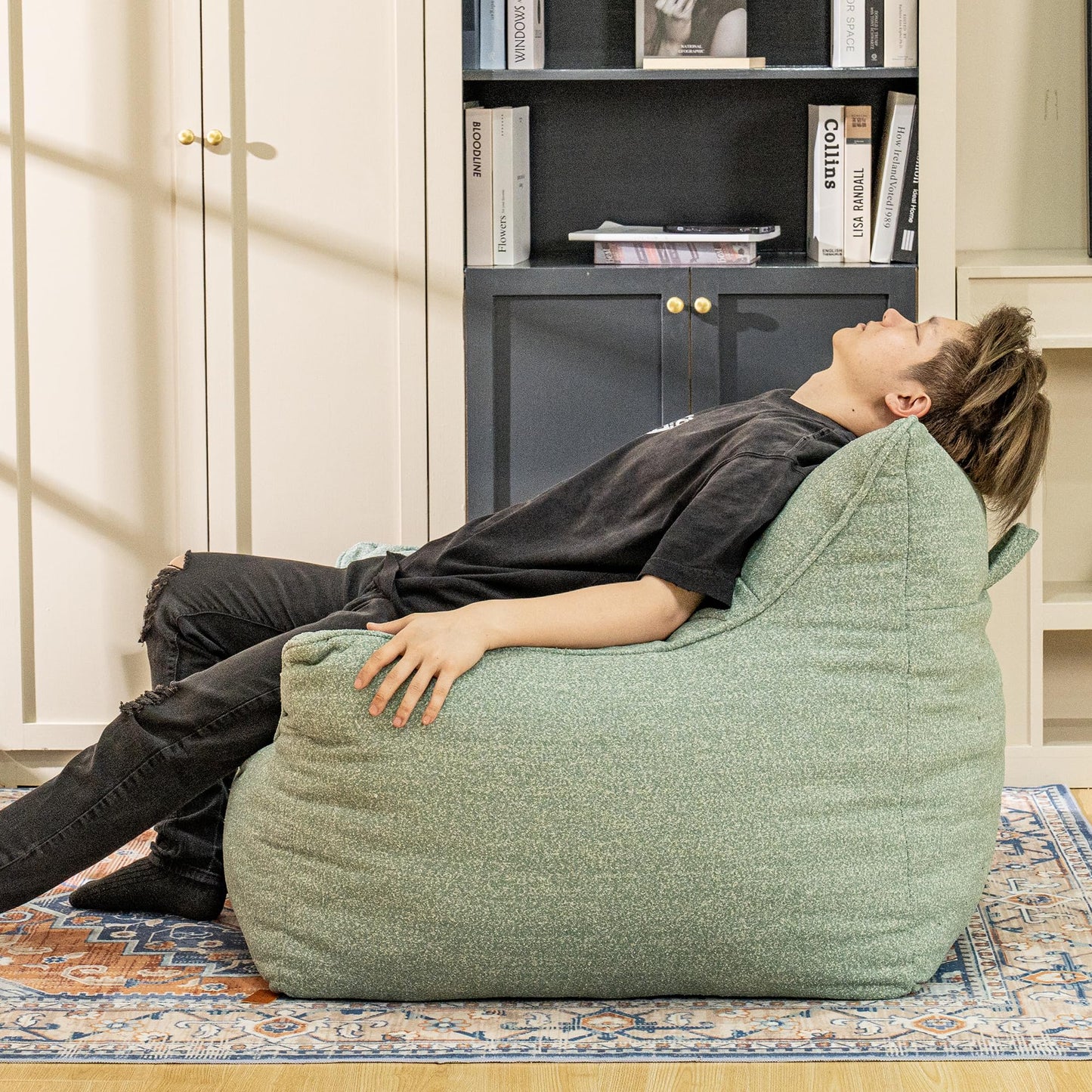 Cvortll Bean Bag Chair for Adults, Comfy Tufted Bean Bag Chair Sofa with Armrests, Lazy Beanbag Chair with Foam Filler Stuffed Bean Bag Couch Sofa for Reading in Bedroom, Living Room and Dorms