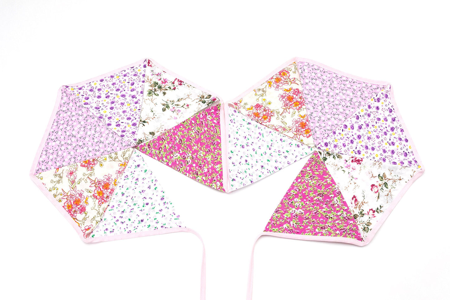 LOVENJOY Pink Floral 100% Cotton Bunting Banner for Girls Shabby Chic Wedding Birthday Decoration