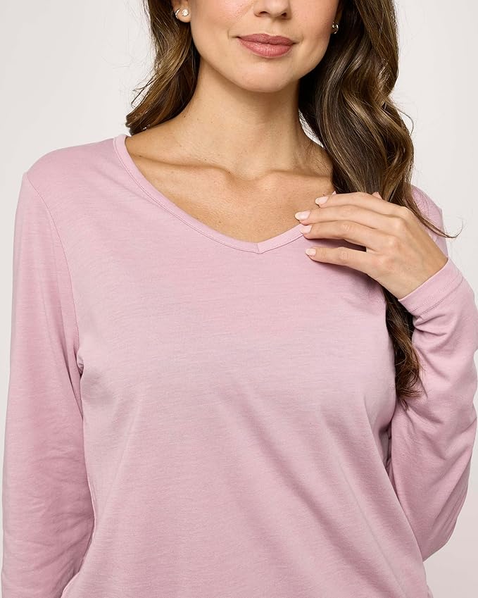 Real Essentials 2 Pack Women's Soft Cotton Long Sleeve Pajama Set with Pants - Lounge Sets for Women (Available In Plus)