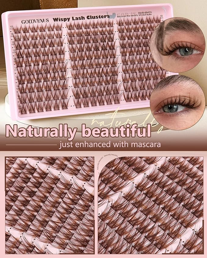 Brown Wispy Eye Lash Clusters Kit Natural Cluster Eyelash Extensions Kit False Eyelash Clusters Fluffy DIY Individual Lash Extensions Kit C Curl