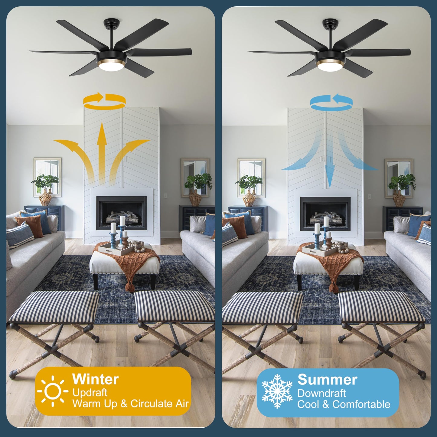 Ohniyou Ceiling Fans With Lights, 56 Black Ceiling Fan Remote/App Control, Dimmable, Quiet Dc Motor Indoor/Outdoor Ceiling Fan