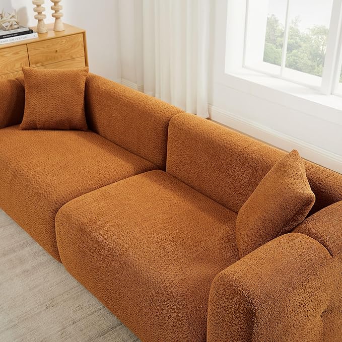 VANOMi Living Room Furniture Sets Include 95" Sofa & 42" Armchairs, Boucle Upholstered Oversized Couch with Pillows, Living Room Furniture Set for Bedroom Apartment (Curry, 2 Sofas+1 Chair)
