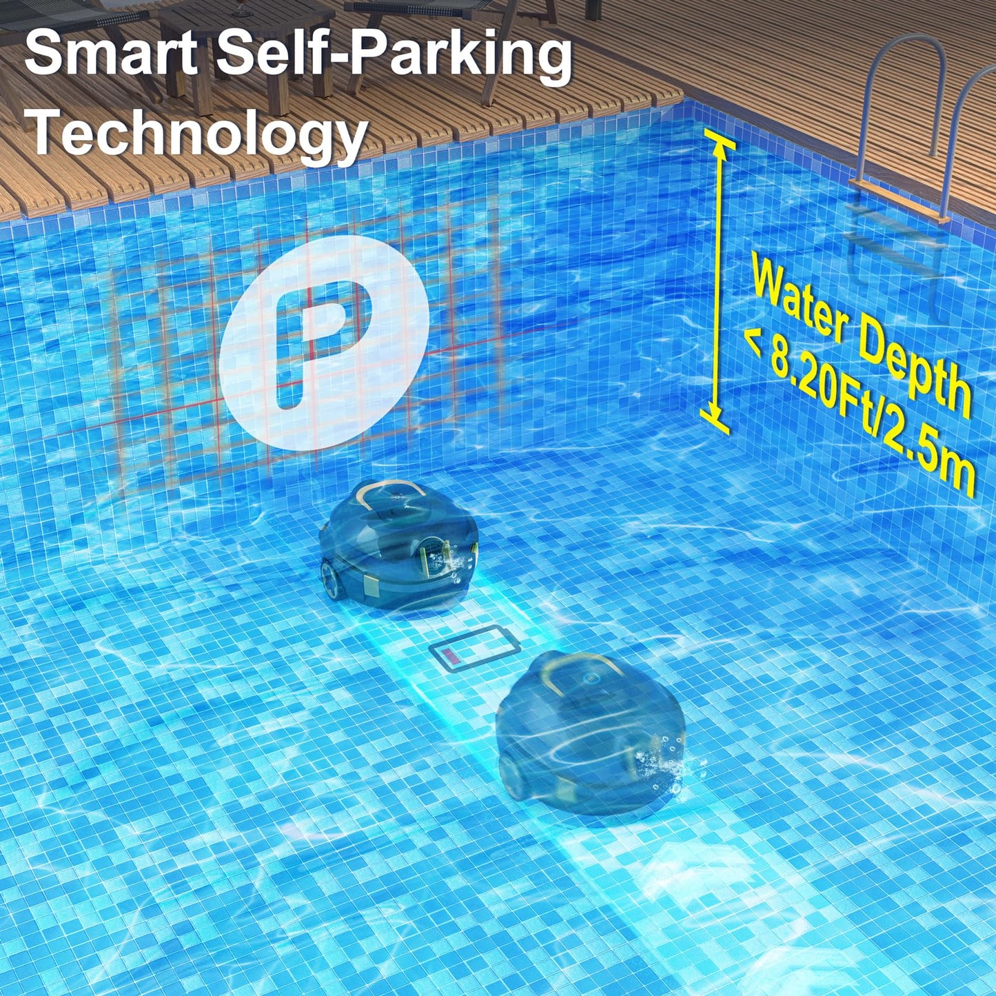 EZIOOV Robotic Pool Cleaner, Cordless Pool Vacuum for Above Ground & Inground Flat Pools with Dual Motors, 130 Min Runtime, Auto-Parking, Powerful Pool Vacuum Robot for Up to 1200 Sq.Ft