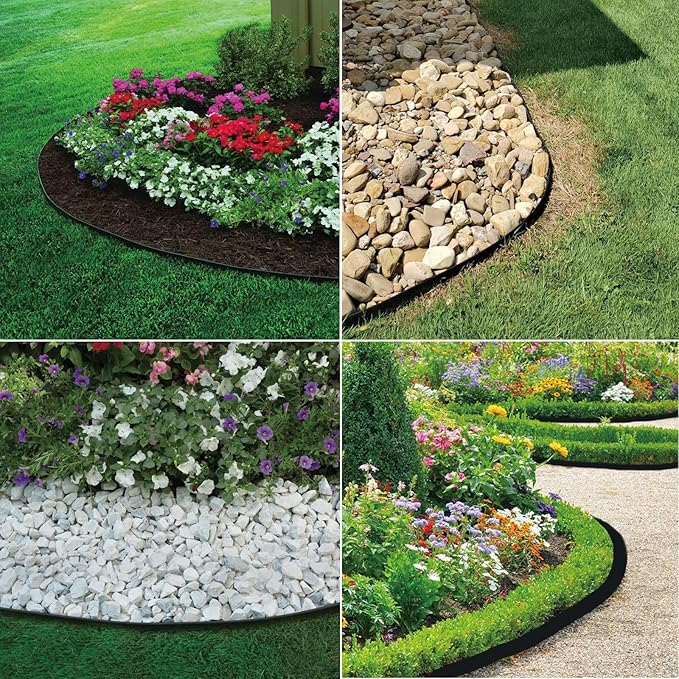 Garden Edging 33FT, 4IN Tall Landscape Edging Border with 50pcs Spikes, Plastic Lawn Edging Kit, Flexible Tool-Free Border Edging for Garden Flower Beds Tree Surrounds Yard Pathway, Black
