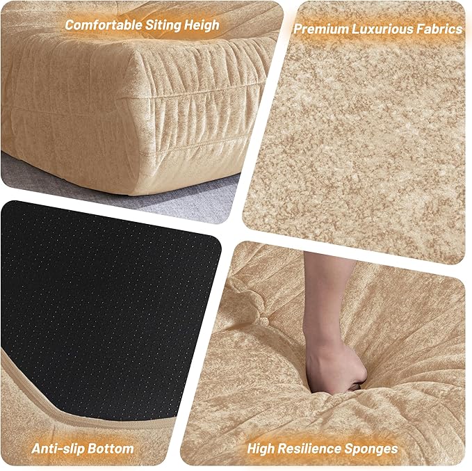 HABUTWAY Bean Bag Chair, Giant Bean Bag Chairs for Adults, Bean Bag Sofa with Filler Faux Fur, Memory Foam Bean Bag Couches Fireside Lazy Sofa for Living Room, Bedroom, Office (Khaki)
