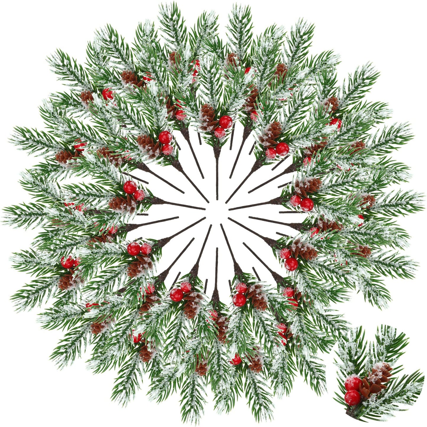 48 Pcs Christmas Picks and Sprays Christmas Tree Floral Picks Holly Red Berry Stems Spray for Crafts Artificial Faux Pine Branches Pine Cones Branches for Xms Tree Home Decor Garland Wreath (Fresh)