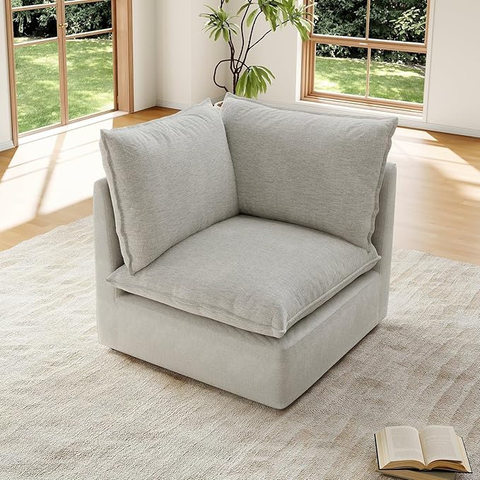 Forest aesthetics Cloud Modular Sectional,Corner Waterproof High Backrest Sectional Sofas,Down Filled Modular Couch with Removable Washable Cover for Living Room,Light Gray