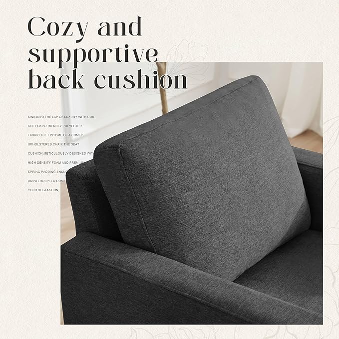 Weture Mid-Century Accent Chair,Modern Linen Fabric Armchair for Living Room,Comfy Upholstered Reading Accent Chairs for Bedroom,Single Sofa Chair with Wood Legs (Dark Grey, 2 Pack)