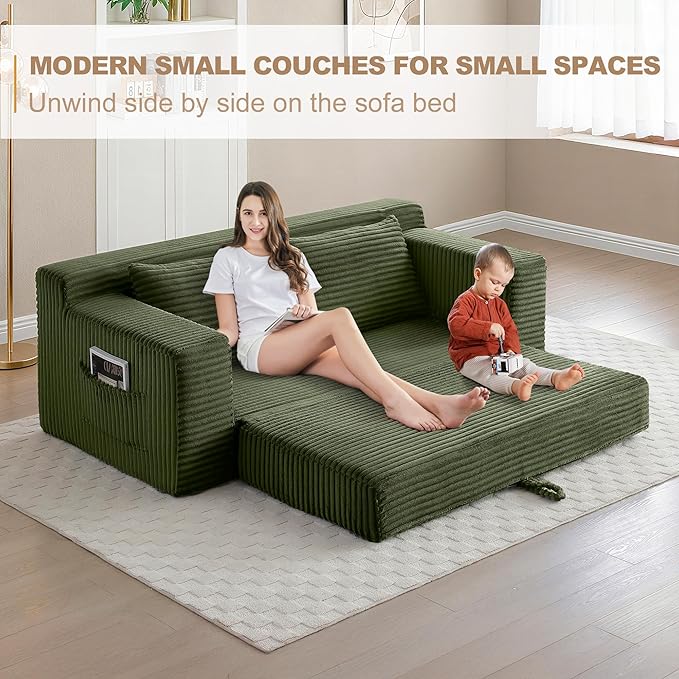 73" Convertible Sofa Bed, 2 in 1 Folding Couch Bed, Boneless Couch in a Box, Cloud Loveseat Sleeper, Fold Out Comfy Floor Futon Sofa with 2 Pillows for Living Room Bedroom, No Assembly (Green, 73")