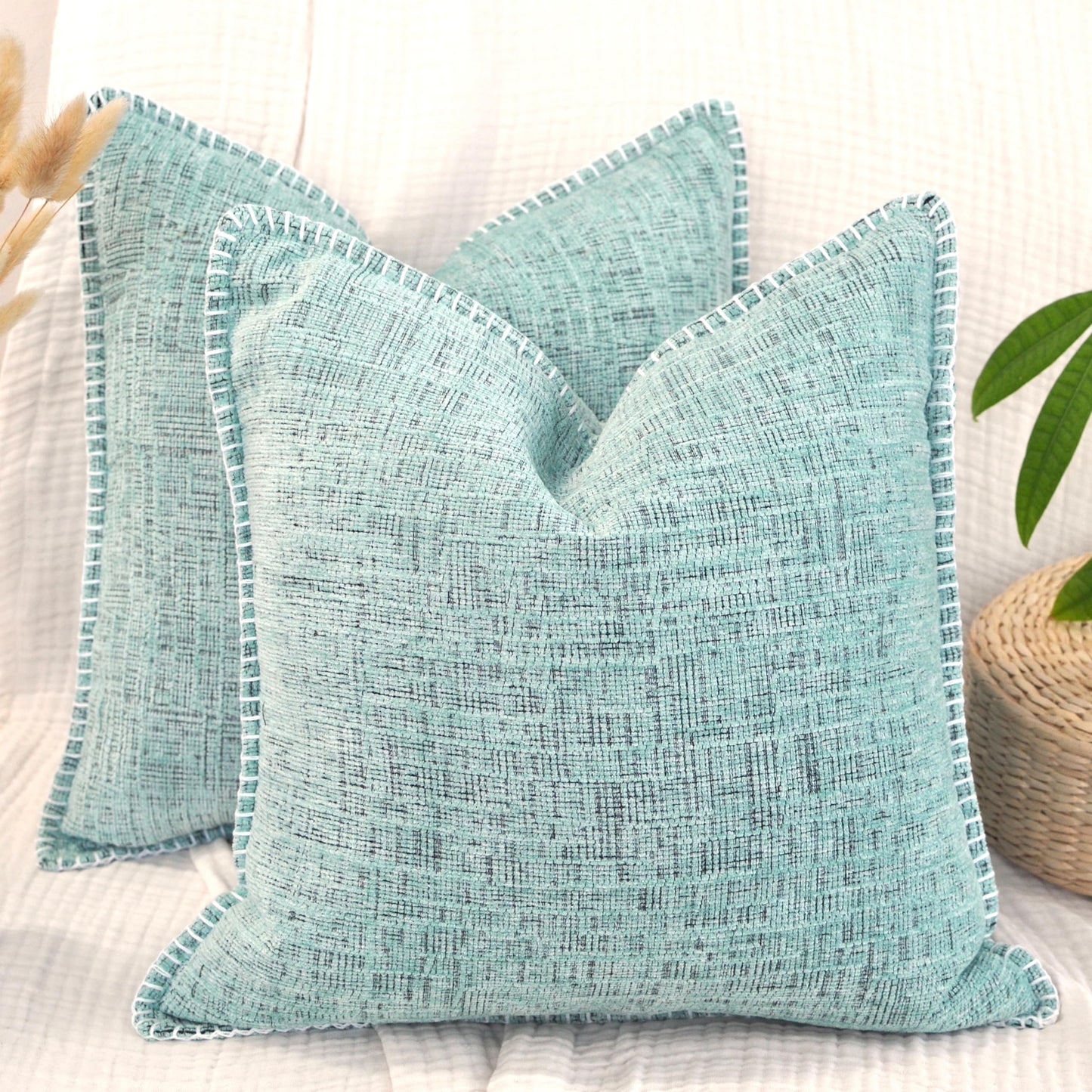 18x18 Pillow Covers for Couch Pillows Mint Green Set of 2, Decorative Soft Textured Cozy Chenille Cushions Covers, Modern Deco Covers for Sofa Pillows, Decor Pillow Covers Square Pillowcase