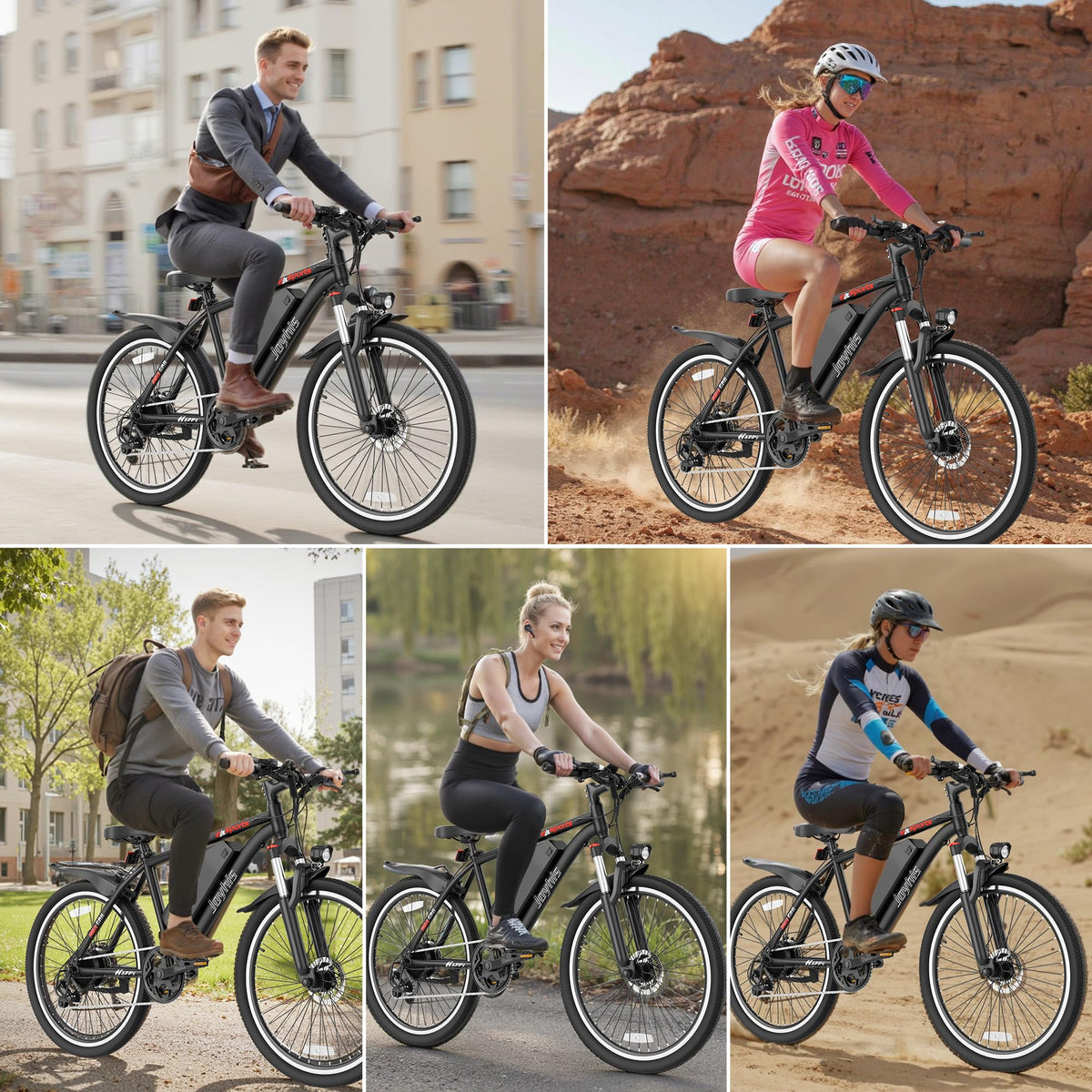 Joyhis Electric Bike for Adults, 26'' Ebike, Up to 20-60 Miles 22MPH Electric Mountain Bike with 48V Removable Battery, Adjustable Stem, Fenders, Lockable Suspension Fork (JA26520:20-30Miles, Black)