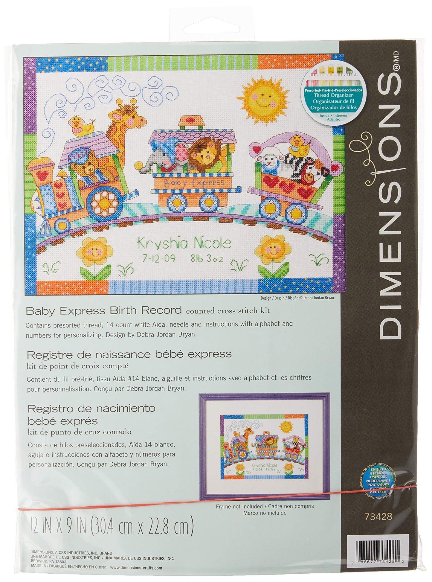 Dimensions Counted Cross Stitch Kit Baby Express Birth Record Personalized Baby Gift, 14 Count White Aida, 12" x 9"
