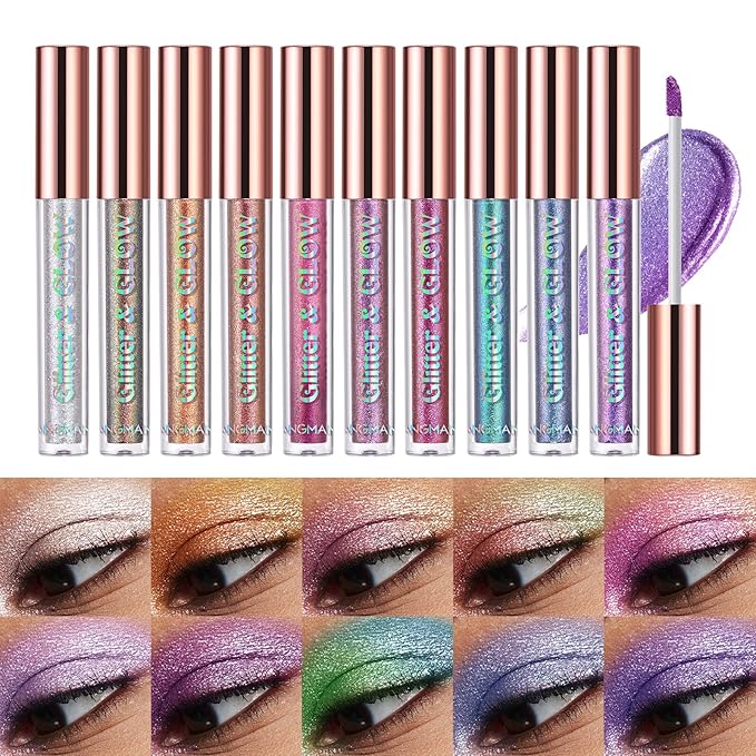 BestLand Liquid Glitter Eyeshadow Set, Multichrome Glitter Shimmer Eye Looks Waterproof Long Lasting Quick-Drying Sparklin...