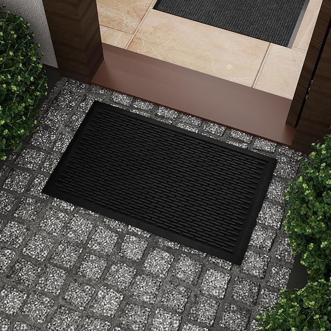 Sweet Home Stores Indoor/Outdoor Rug Ribbed Waterpoof Design Multi-Purpose Rubber Mat, Perfect for Kitchens, Entryways, Living Rooms, Office, 18" x 30", Charcoal